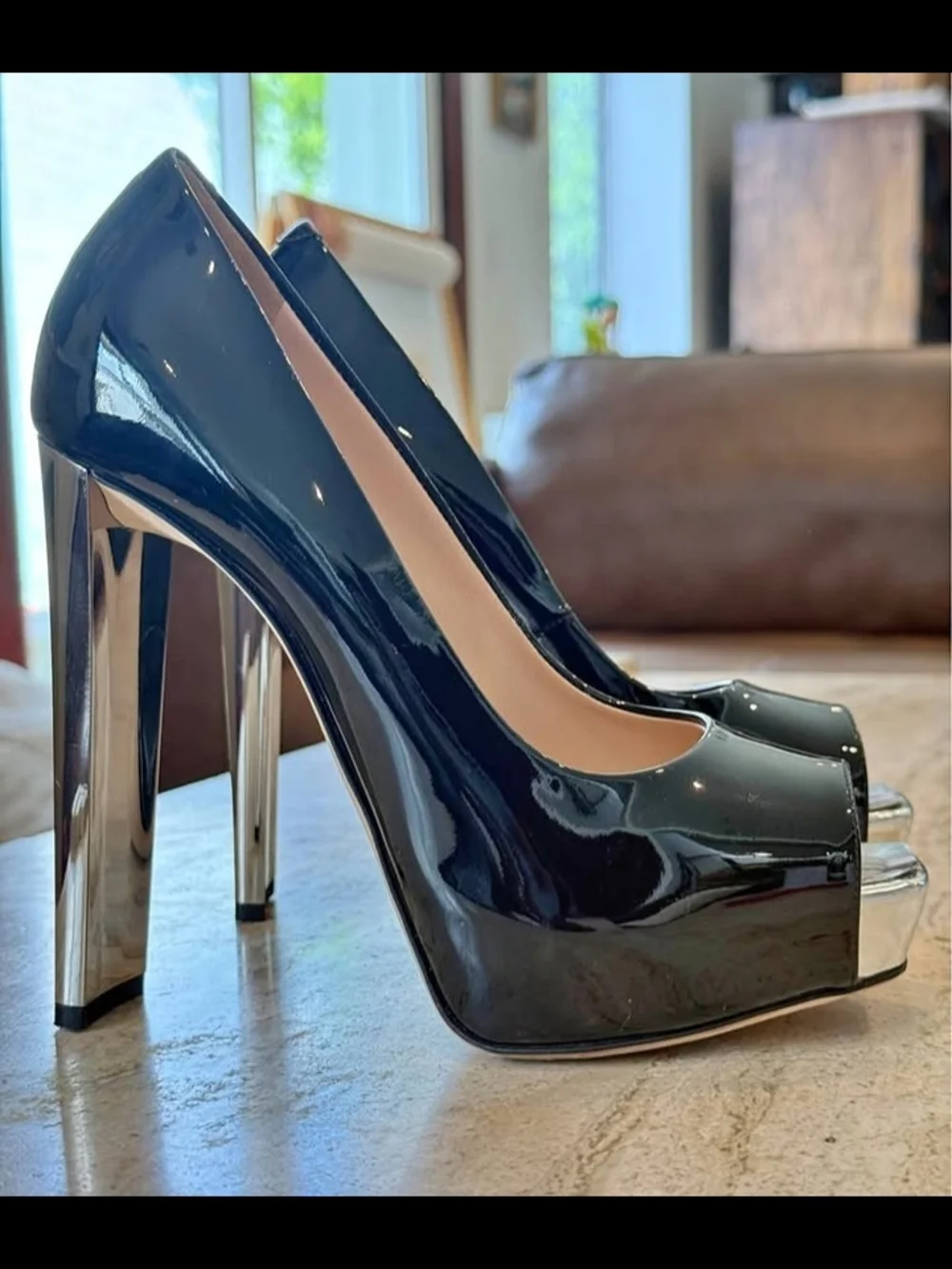 Giuseppe Zanotti Black Patent Peep-Toe Platform Pumps